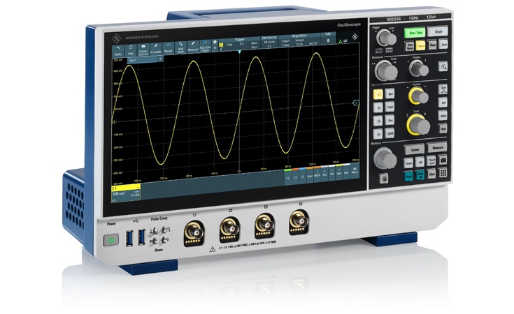 Series MXO3 Oscilloscope by Rohde & Schwarz, Angled view