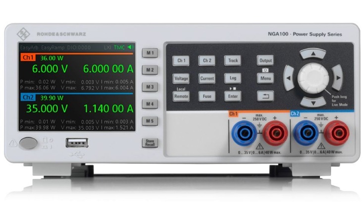 Serie NGA100 Labornetzgerät von Rohde & Schwarz, Vorderansicht