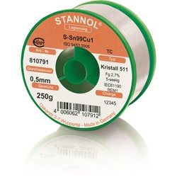 Stannol 810791 Kristall 511, Sn99Cu1 (Sn99.3 Cu0.7), ⌀0.5mm, 250g